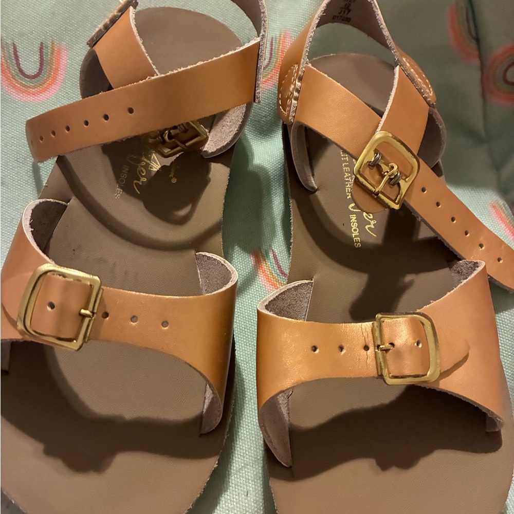 Kids Rose Gold surfers Leather Buckle Sandals